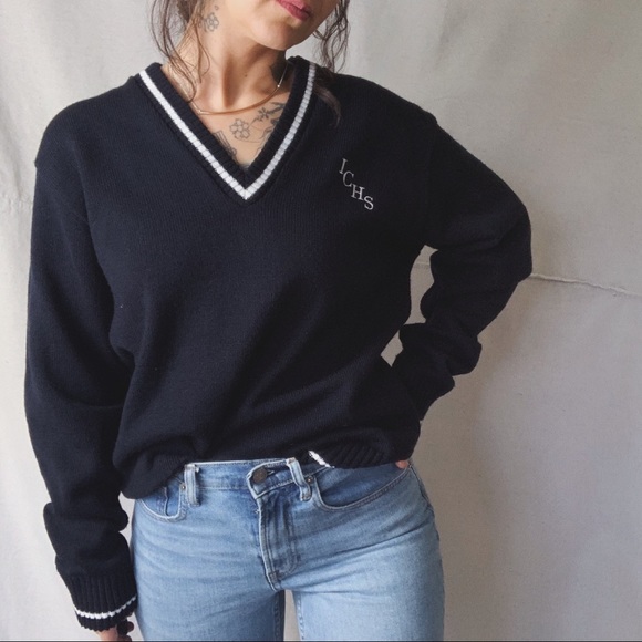 Vintage Varsity Vneck School Sweater 